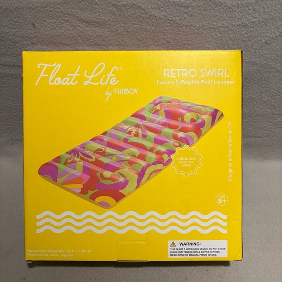 Float Life by Funboy Retro Swirl Pool Float Lounger Floatie Swimming Water Sun - Picture 2 of 2